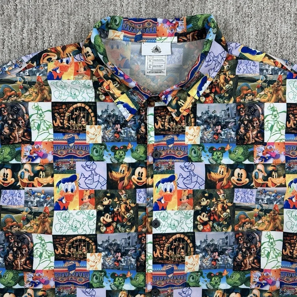 Disney Parks Mickey Mouse and Friends‎ Button-Up Camp Shirt AOP EUC XXL